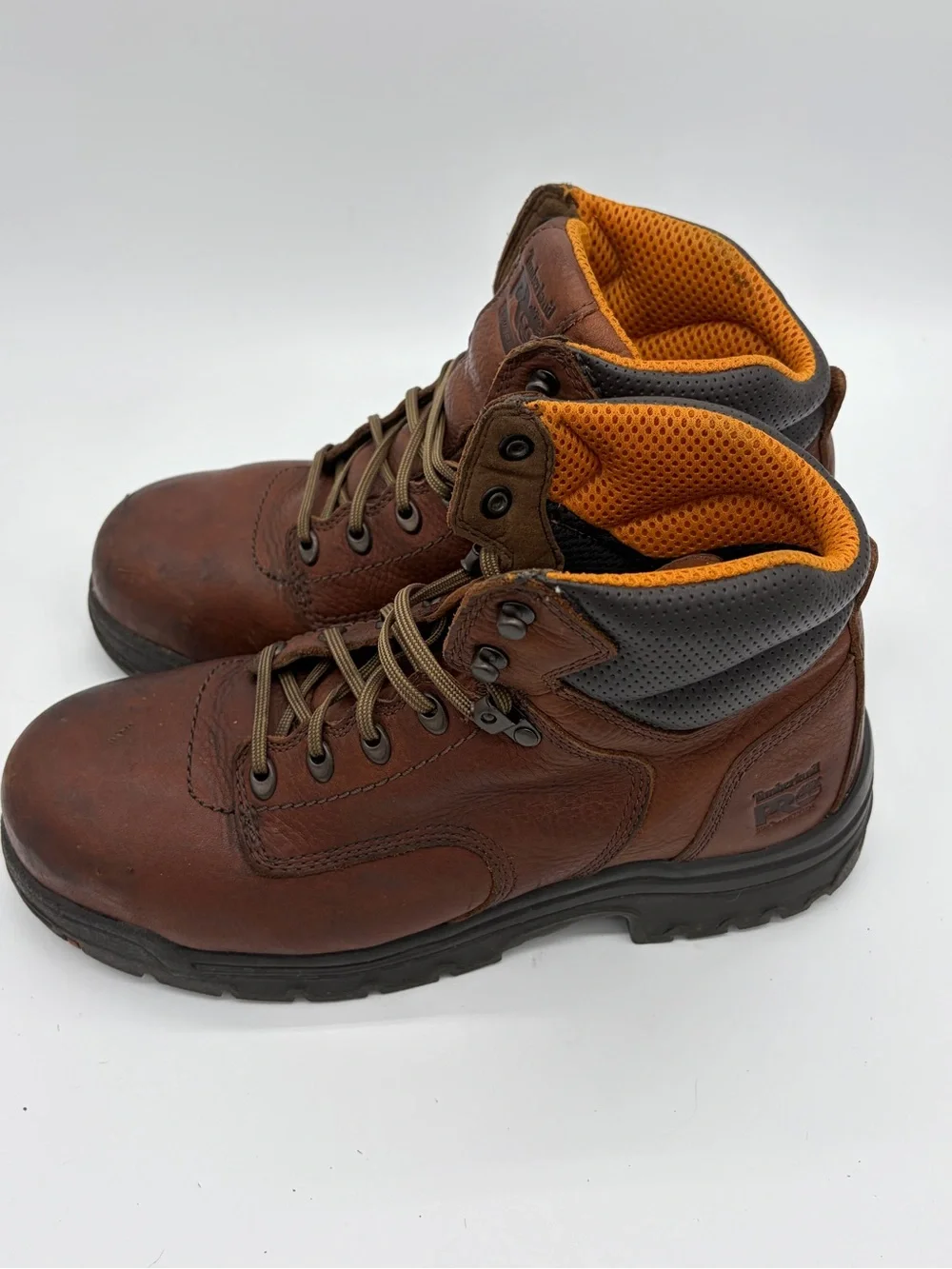 Timberland PRO Brown Leather Work Boots with Orange Lining